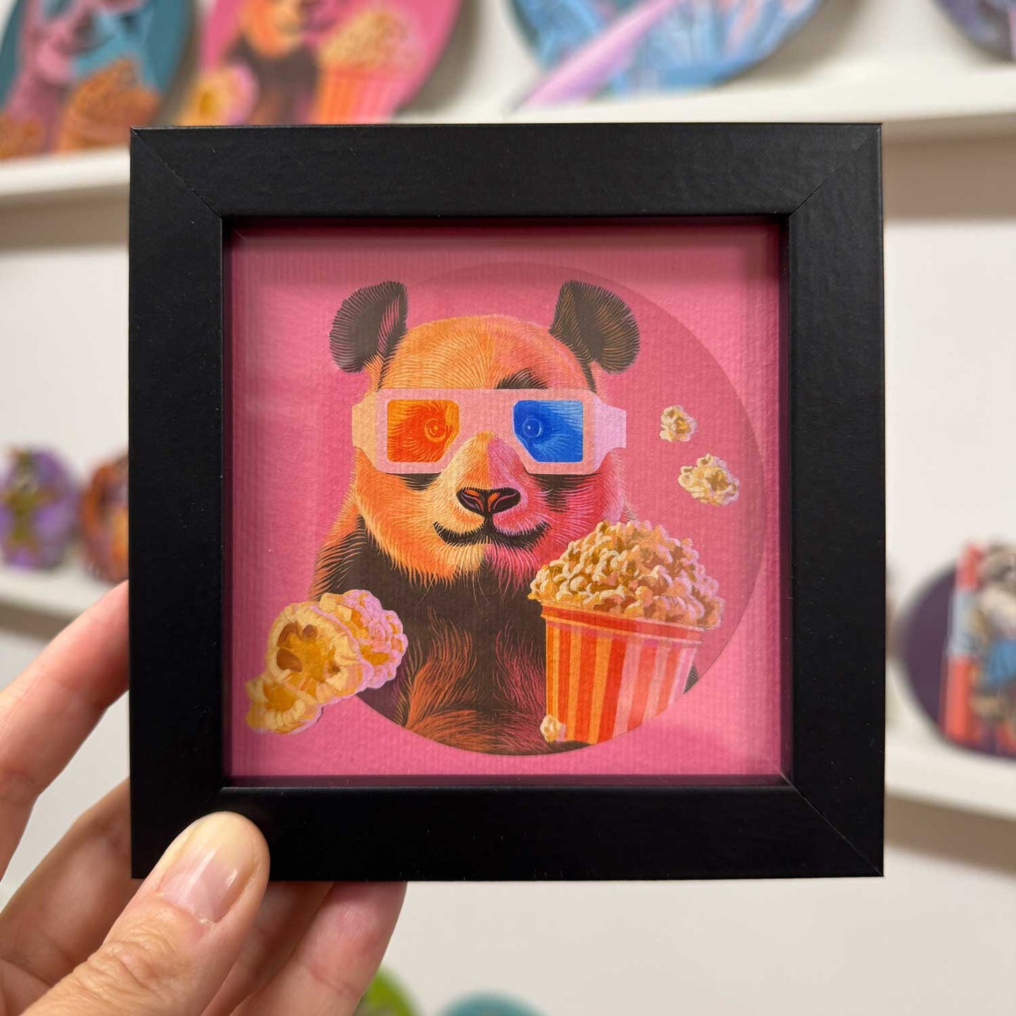 Pocket Art, Framed Print, 10 x 10 cm, Popcorn Panda