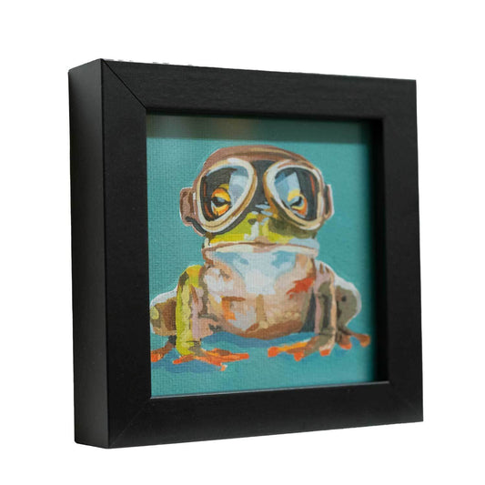 Pocket Art, Print im Rahmen, 10 x 10 cm, Abenteurer Frosch