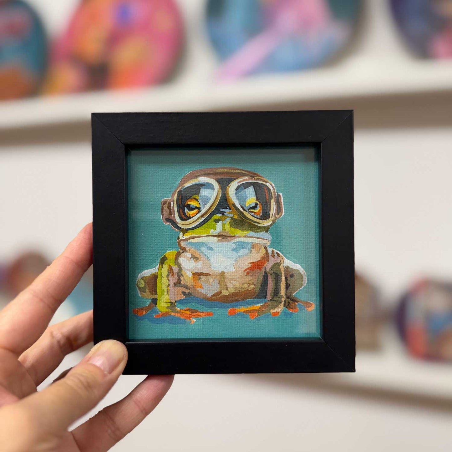 Pocket Art, Print in Frame, 10 x 10 cm, Adventurer Frog