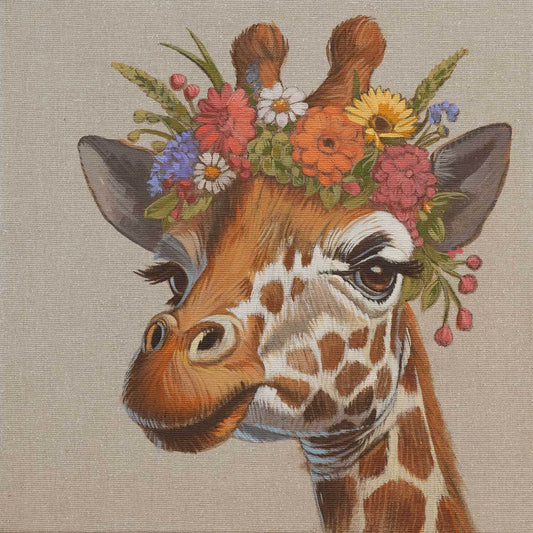 Leinwanddruck, Giraffe mit Blumen 20x20 cm, 40x40 cm