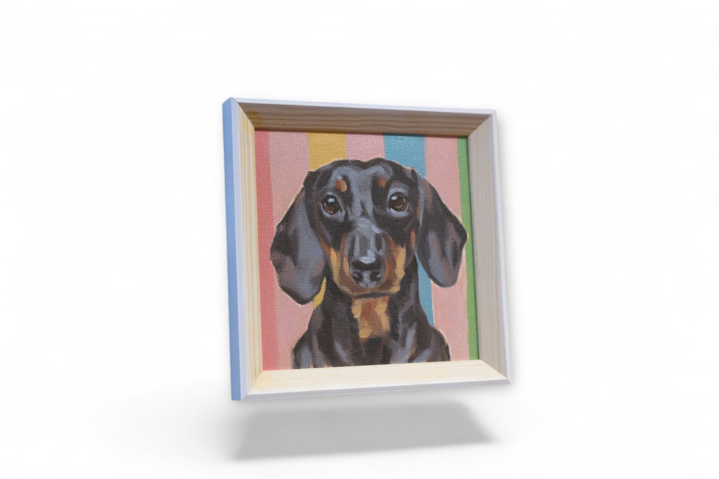 Daily Painting, oil painting on canvas board, 15 x 15 cm, including picture frame, dachshund