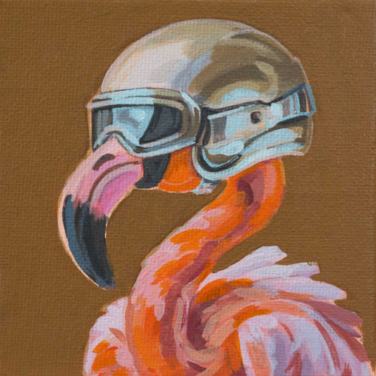 Rocket Flamingo, handgemalt, Einzelstück, 15x15cm